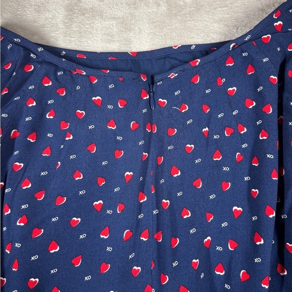 Talbots Navy Blue Red Heart Print XO Midi Slip Skirt Size 8 - Picture 14 of 16